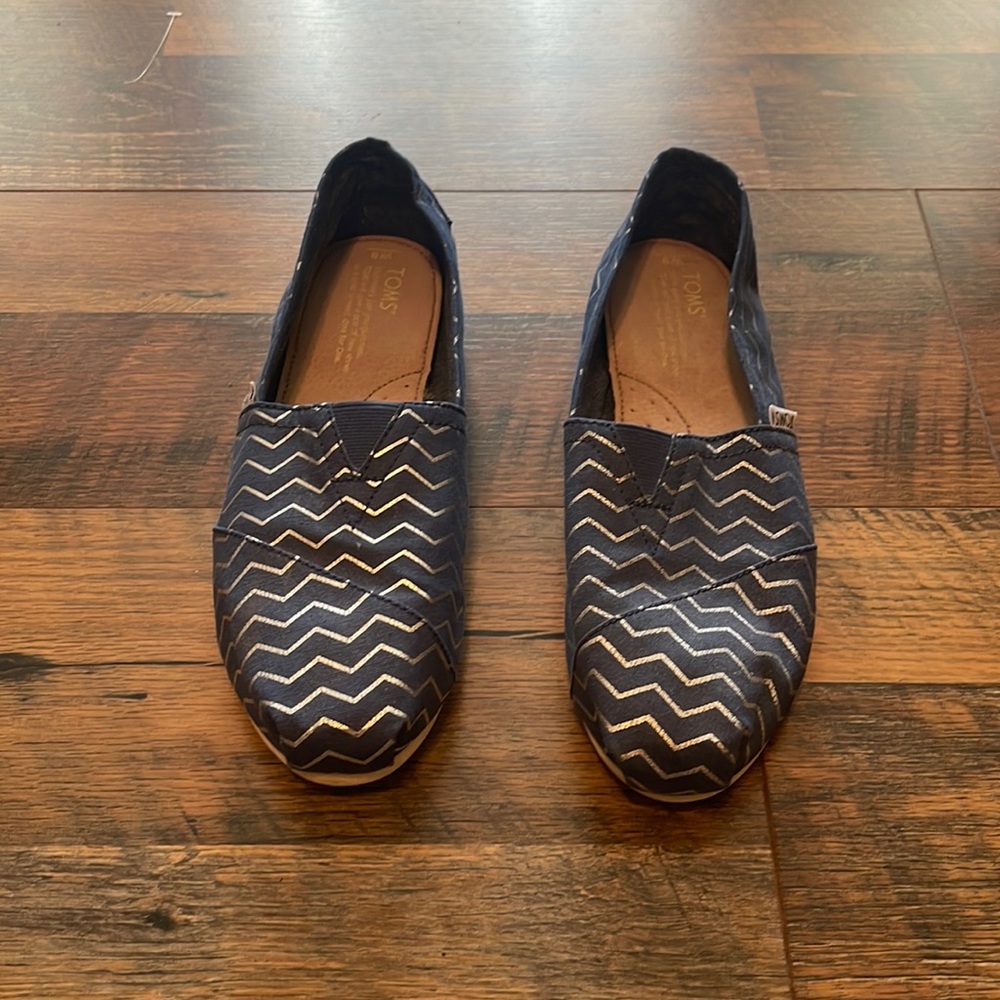 Toms blue and silver loafers